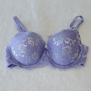 Victoria's Secret Dream Angels Lace Lined Demi Bra In Lilac Silver 34D NWOT